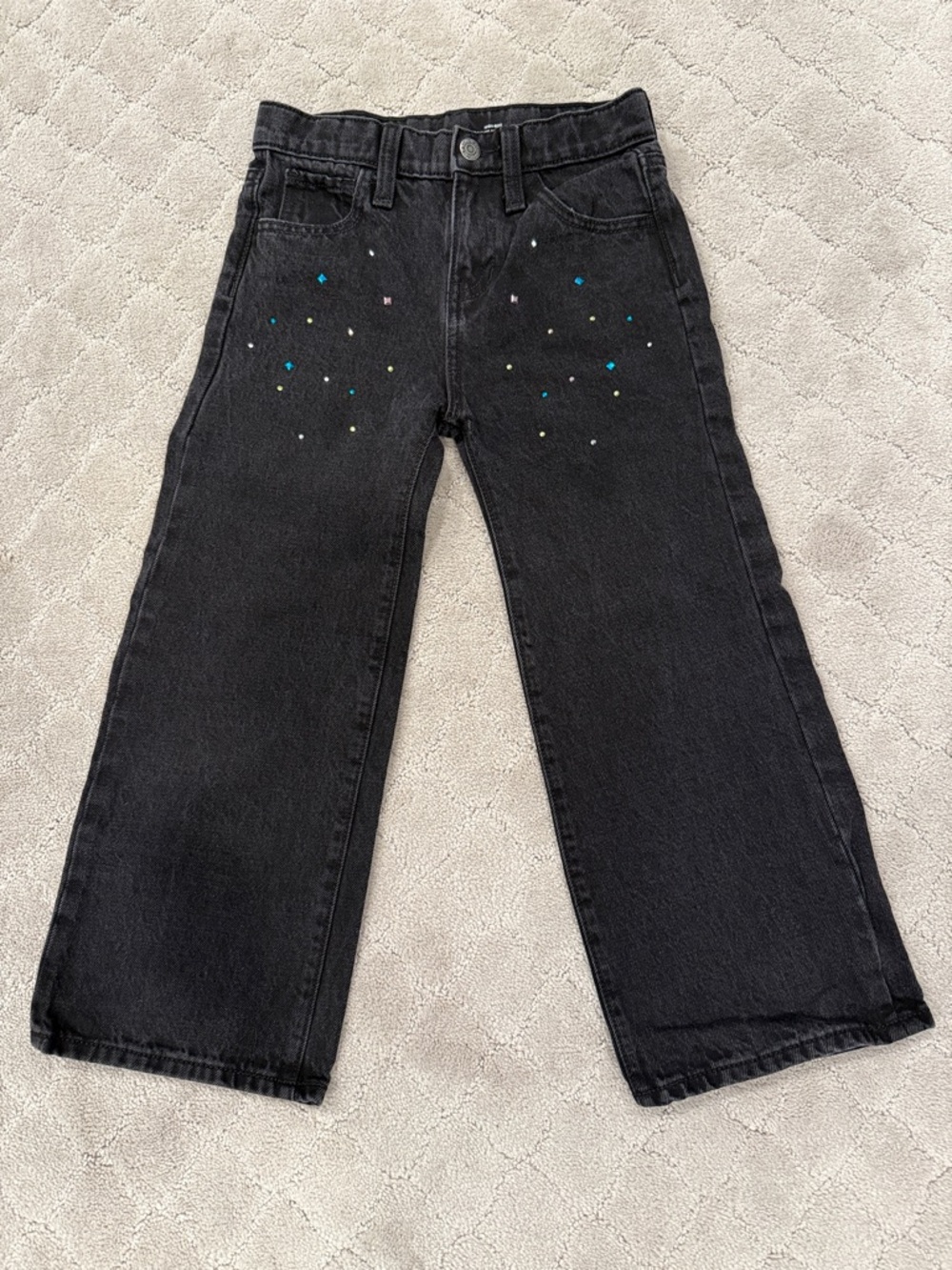 Black Wide-Leg Jeans with Multicolor Stud Details